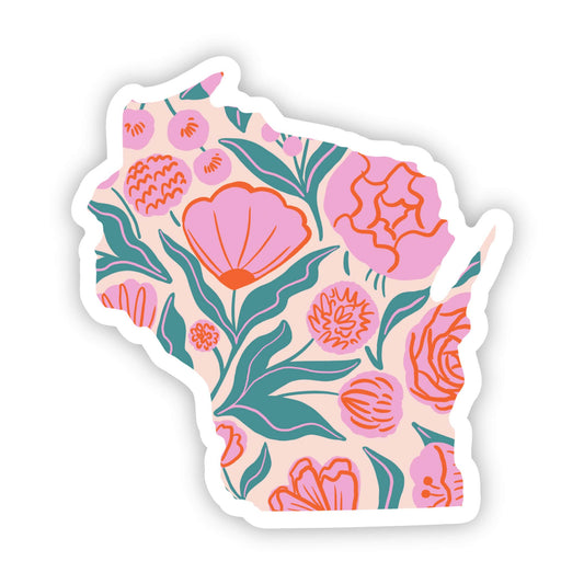 Wisconsin Sticker - Pink & Green Floral