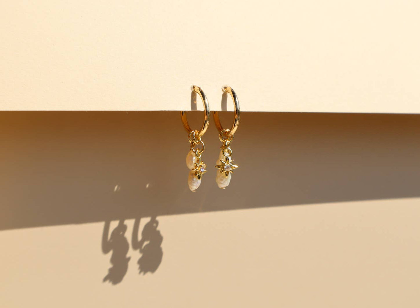 14k Gold Fill Charm Hoop Earrings - Pearl and Sunburst