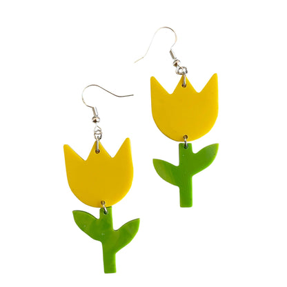Hand-Recycled Plastic Yellow Tulip Dangles