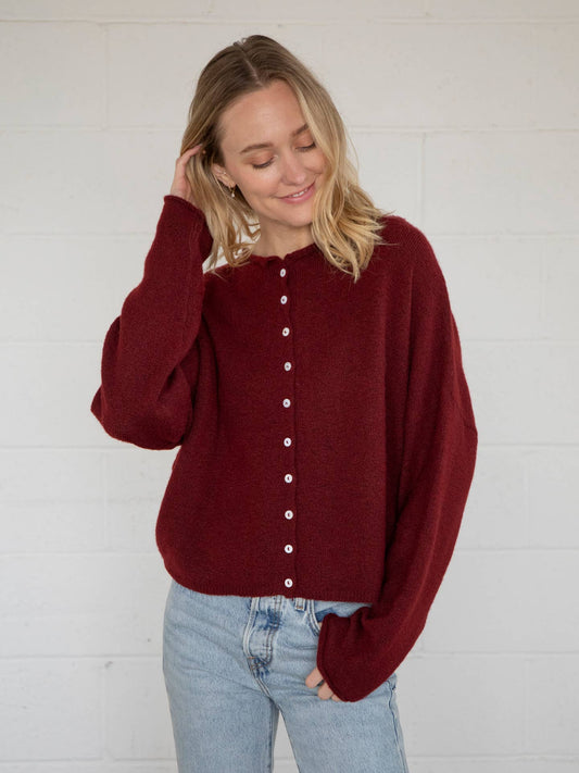 Lightweight Cozy Piper Cardigan by Things Between - Wine / Burgundy Red