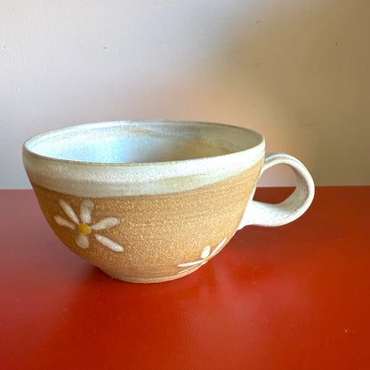 Hand-Thrown Ceramic Teacup with Retro Daisy Motif - Made in Stoughton!