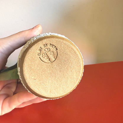 Hand-Thrown Ceramic Mug with Embossed Evergreen Tree - Made in Stoughton!