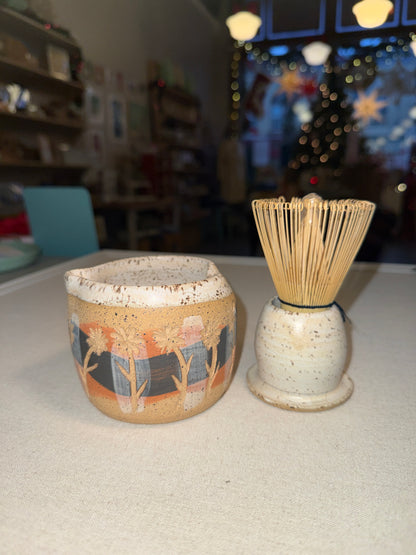 Hand-Thrown Matcha Bowl and Whisk Holder Set - Made in Stoughton!