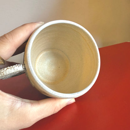 Hand-Thrown Ceramic Mug with Double Handle and Evergreen Tree - Made in Stoughton!