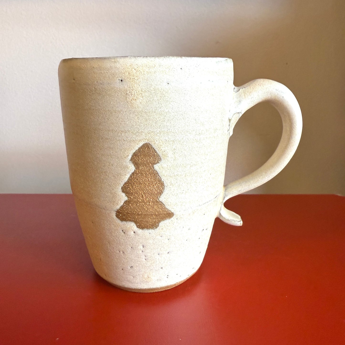 Hand-Thrown Ceramic Travel Mug with Evergreen Tree - Made in Stoughton!
