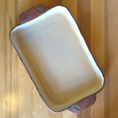 Handmade Ceramic Baking/Serving Dish with Hand Drawn Details - Made in Stoughton!