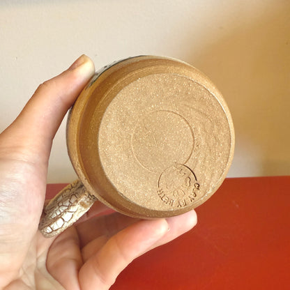 Hand-Thrown Ceramic Mug with Double Handle and Evergreen Tree - Made in Stoughton!