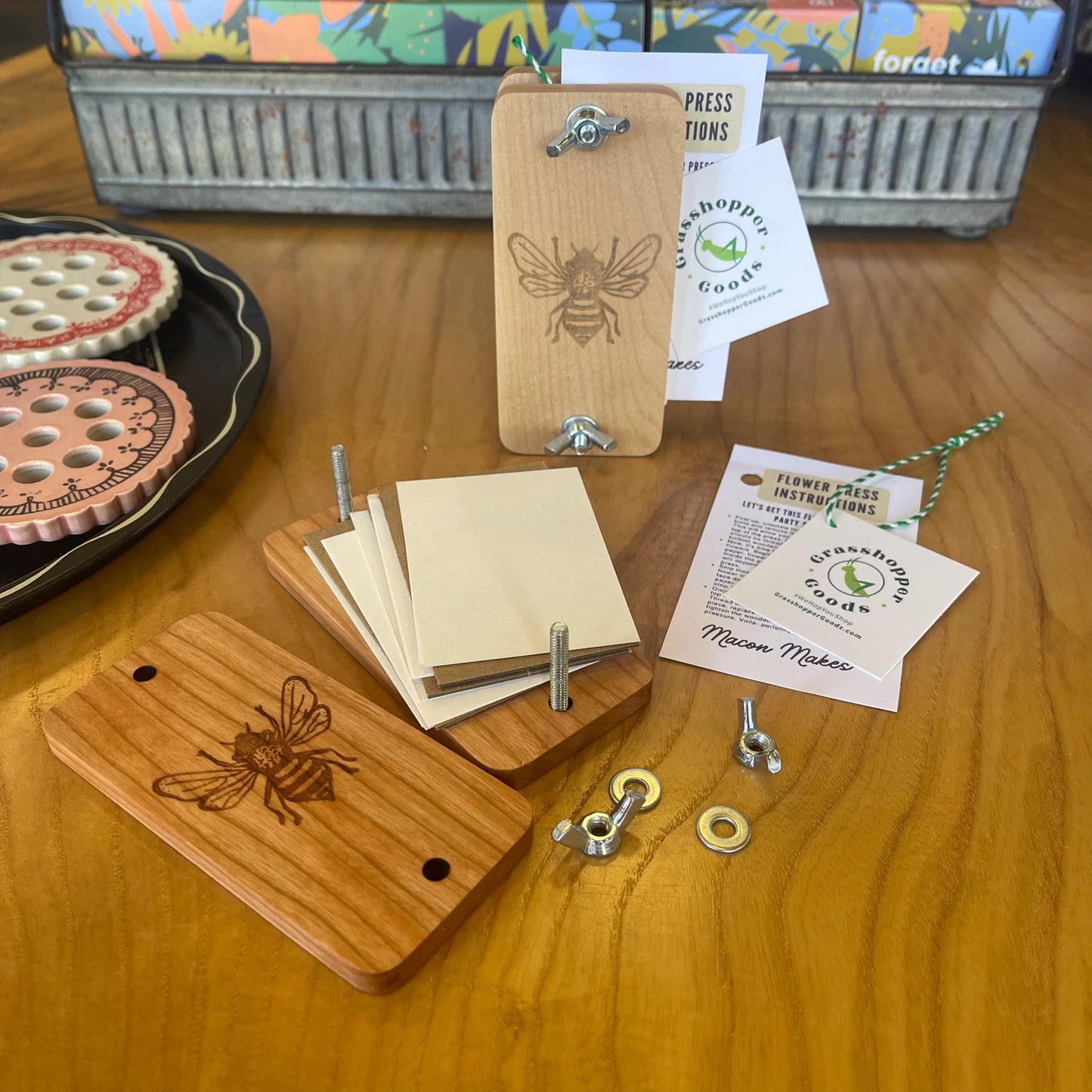 Michigan Cherry Pocket Size Flower Press With Bee Design