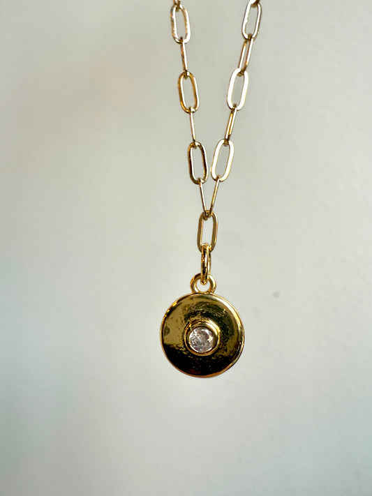 Sparkly Round Pendant Necklace - 18k Gold Fill and CZ
