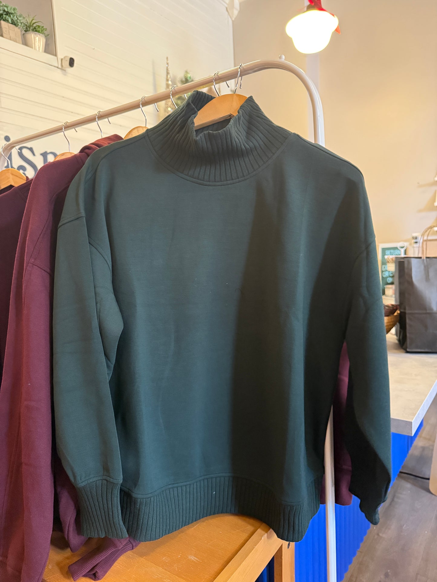 Modal Scuba Ribbed Mock Neck Pullover Sweatshirt - Regency Green