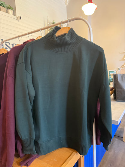 Modal Scuba Ribbed Mock Neck Pullover Sweatshirt - Regency Green