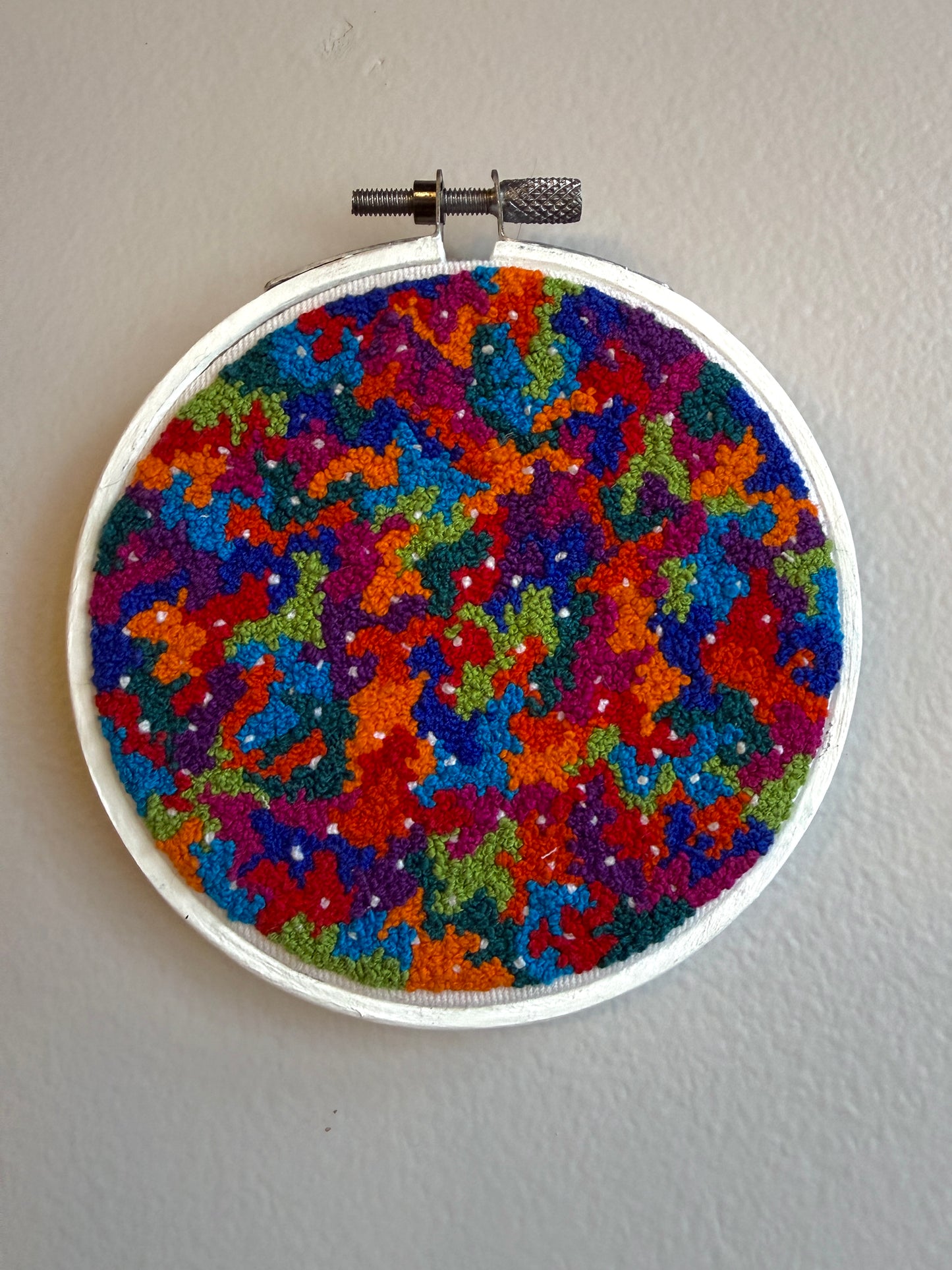 French Knot Embroidery Art - Multi Squiggles (4.25" Diameter)