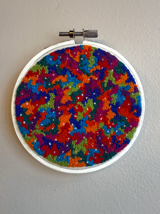French Knot Embroidery Art - Multi Squiggles (4.25" Diameter)