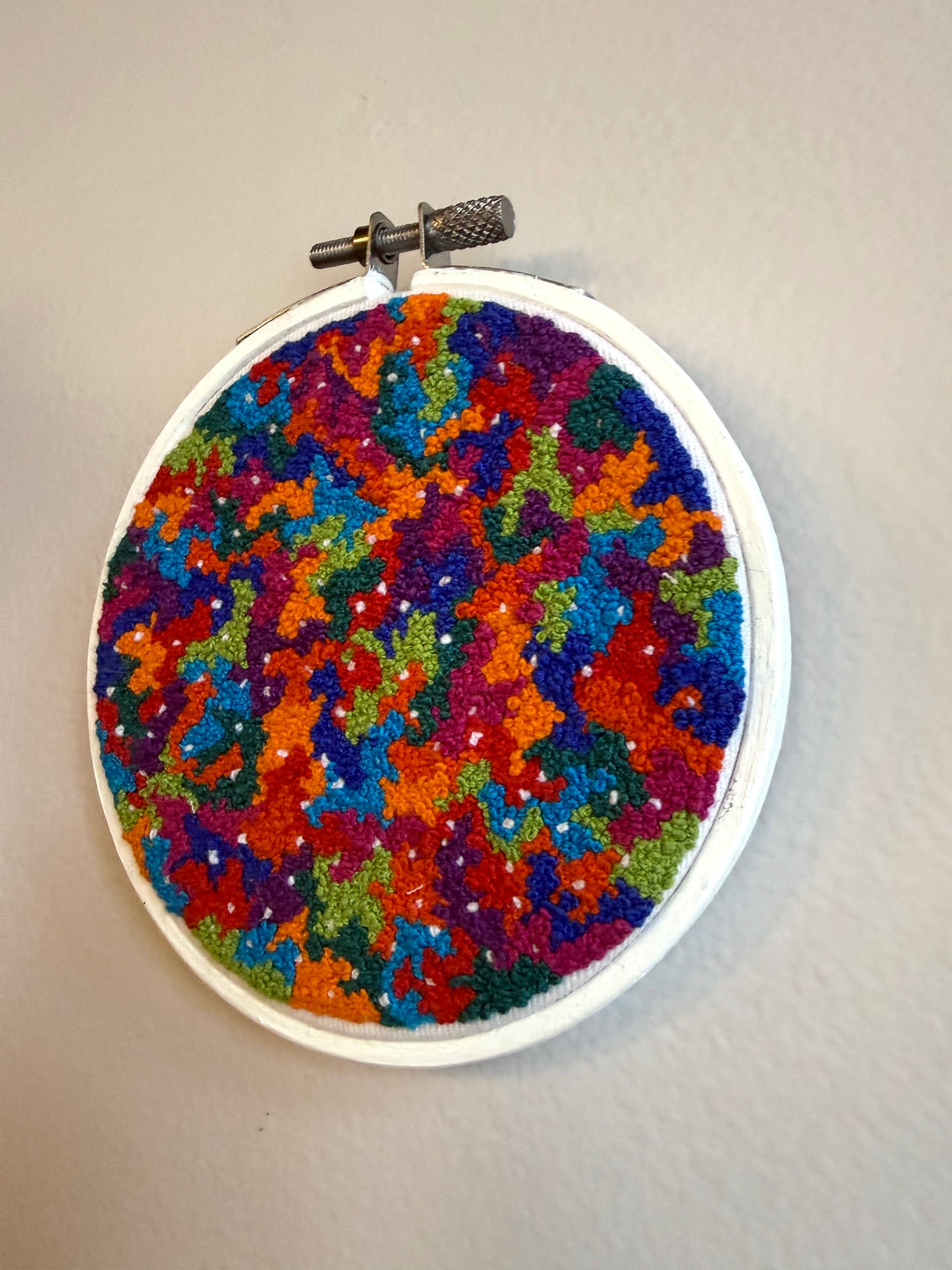 French Knot Embroidery Art - Multi Squiggles (4.25" Diameter)