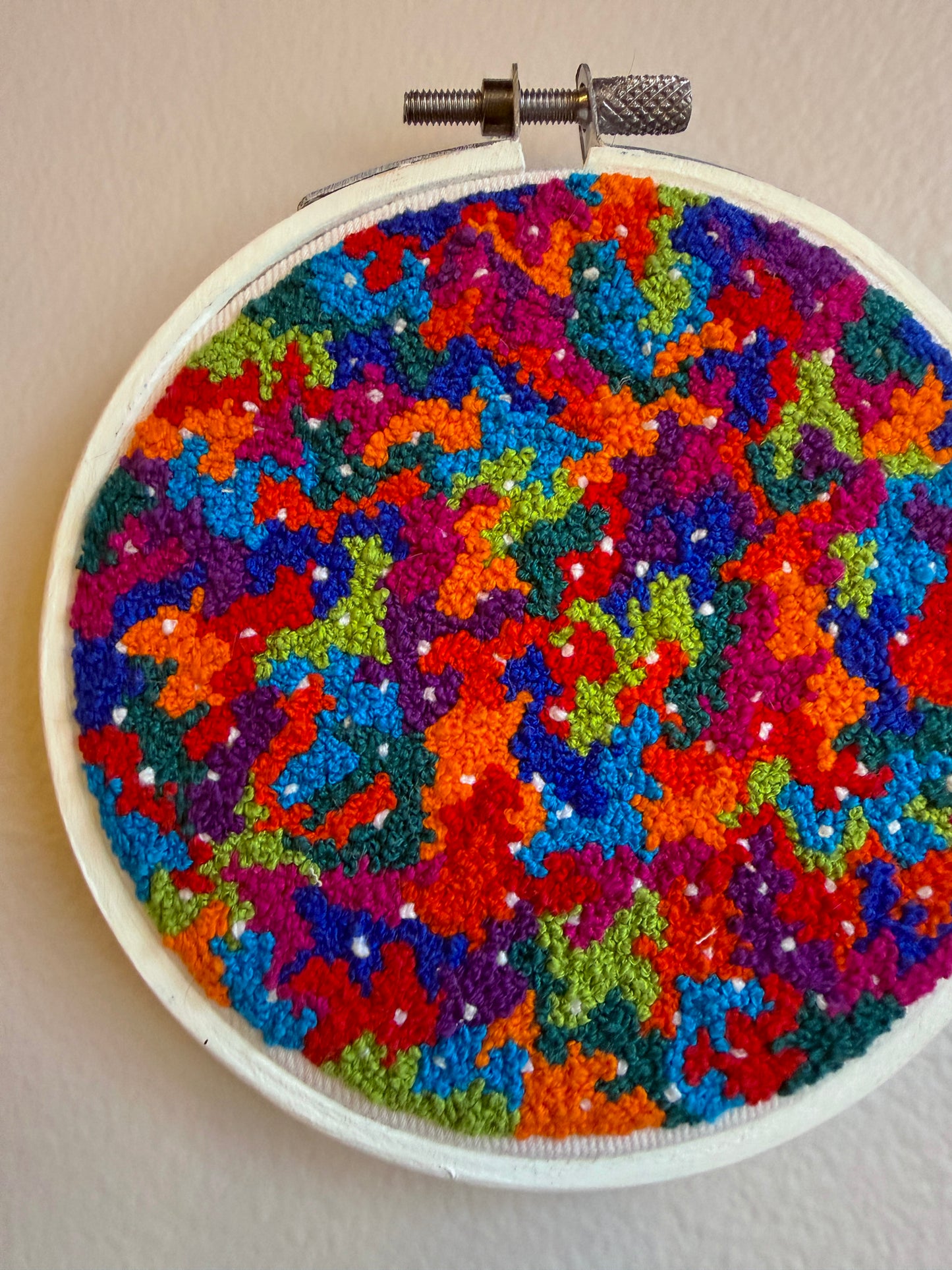 French Knot Embroidery Art - Multi Squiggles (4.25" Diameter)