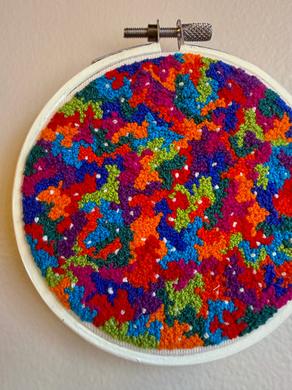 French Knot Embroidery Art - Multi Squiggles (4.25" Diameter)