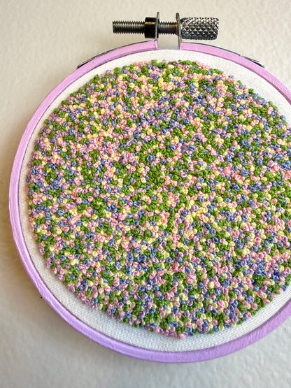 French Knot Embroidery Art by Kari - Springtime Sprinkles (3.5" Diameter)
