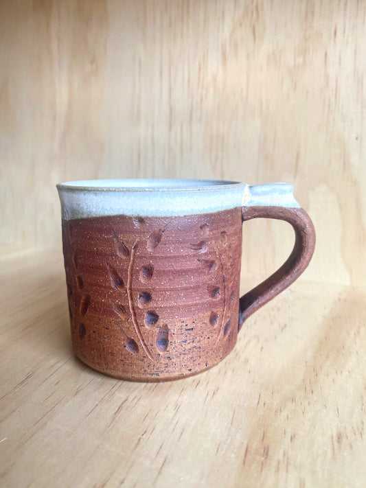 Petite Hand-Thrown Mug with Carved Leaf Motifs - Made in Stoughton!