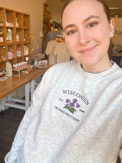 Sun Milk Wisconsin Wood Violet Embroidered Crewneck Sweatshirt