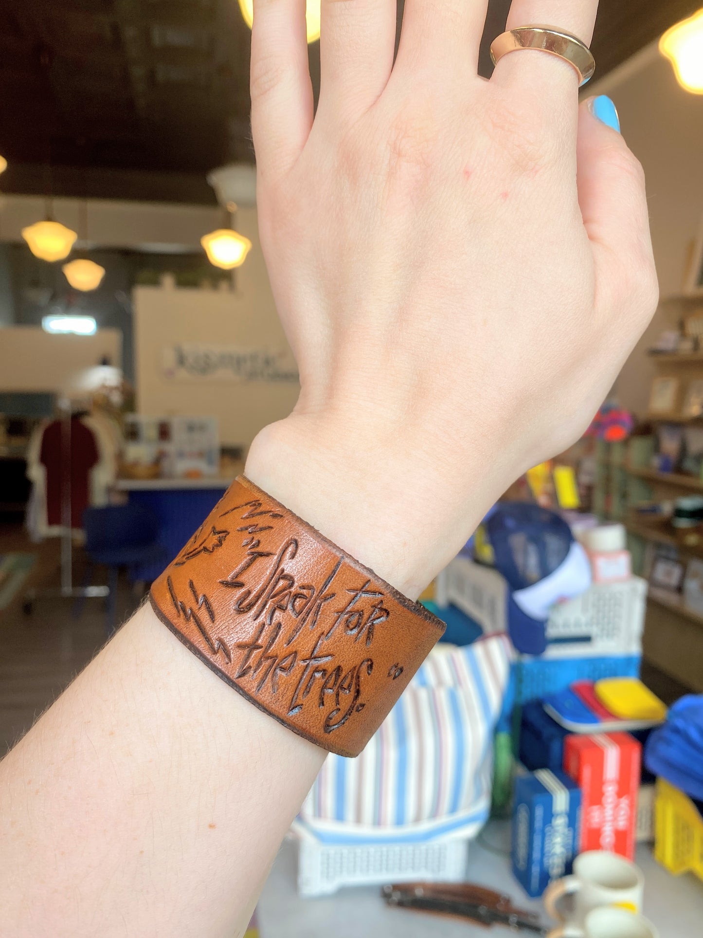 "I Speak for the Trees" Hand-tooled Leather Cuff Bracelet by Lara