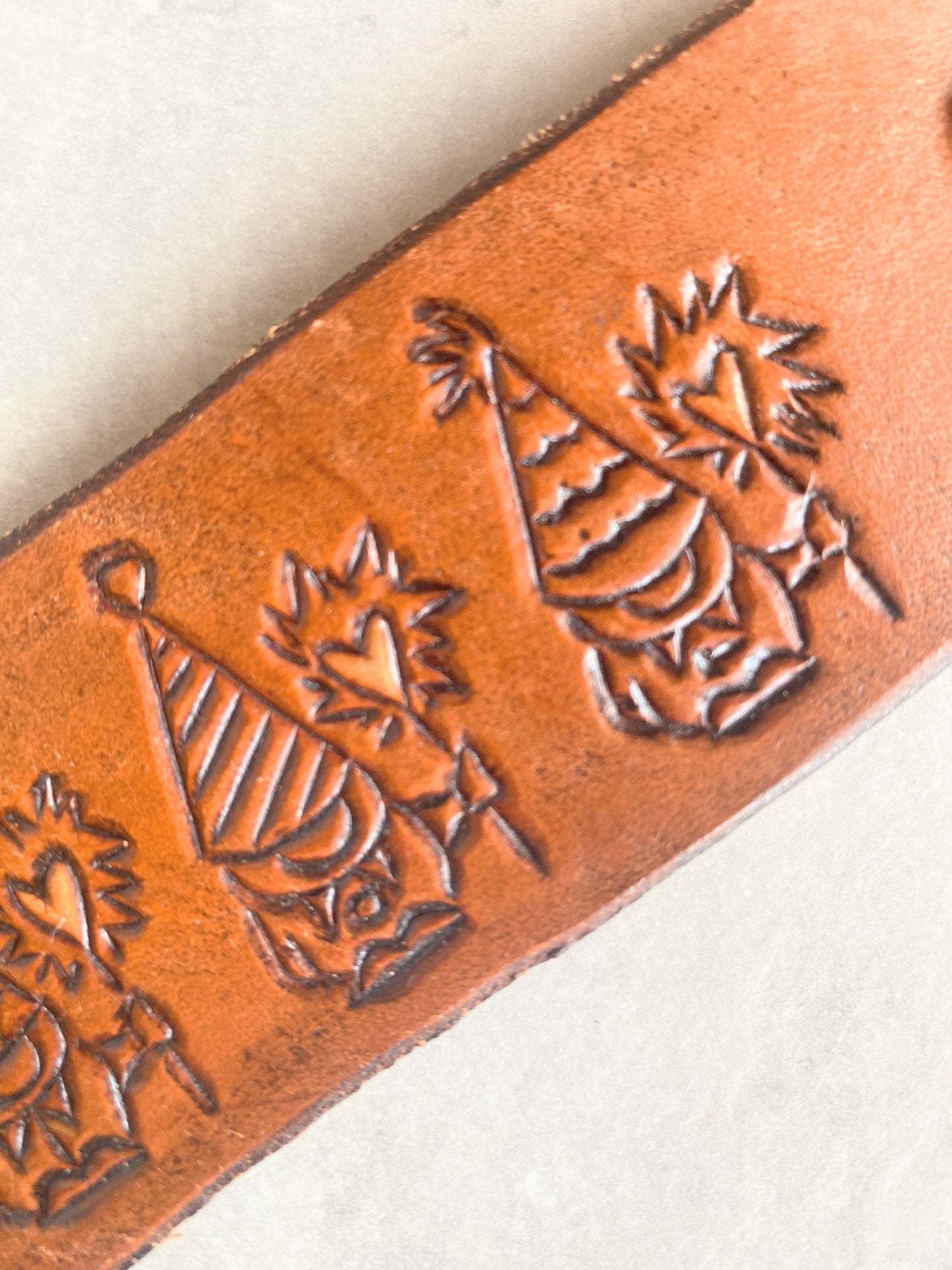 "Party Gnomes" Hand-tooled Leather Cuff Bracelet by Lara