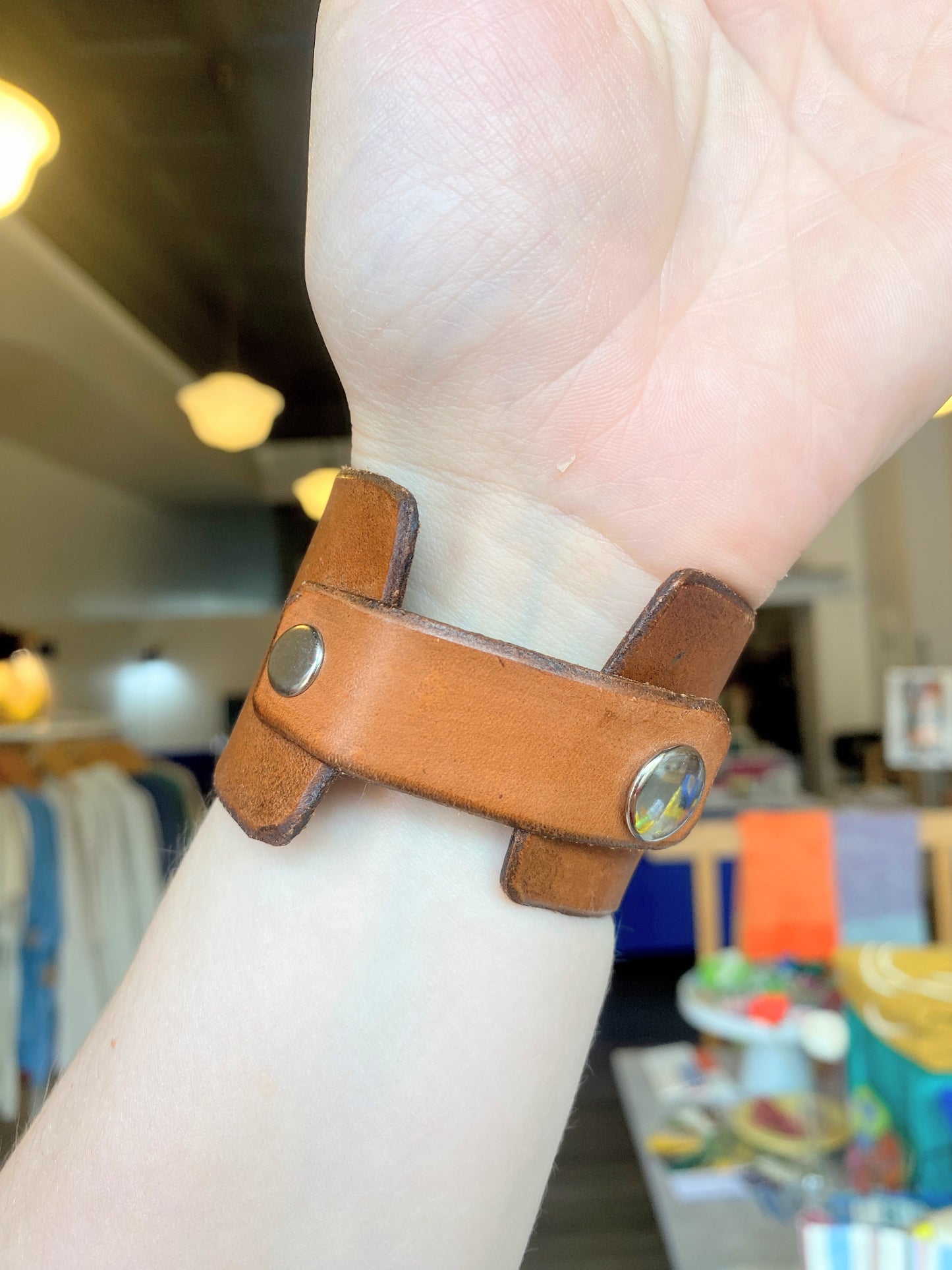"Party Gnomes" Hand-tooled Leather Cuff Bracelet by Lara
