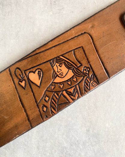 "Queen of Hearts" Hand-tooled Leather Bracelet by Lara