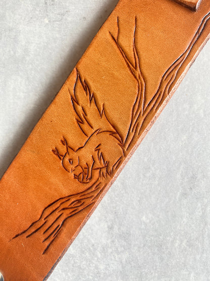 "Squirrel on a Branch" Hand-tooled Leather Cuff Bracelet by Lara