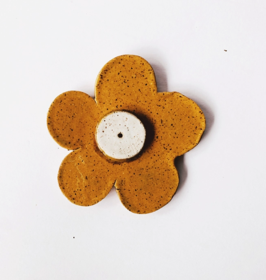 Daisy Incense Holder in Mustard/White