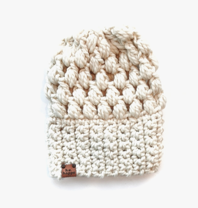 Hand-Crocheted Slouch Beanie in Cream