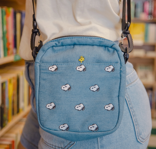 Embroidered Denim Snoopy Crossbody Bag