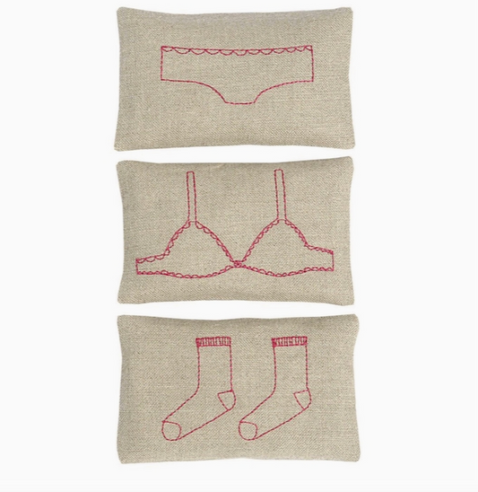 Handmade Drawer Sachets with Embroidered Undies Detail - Set of Three