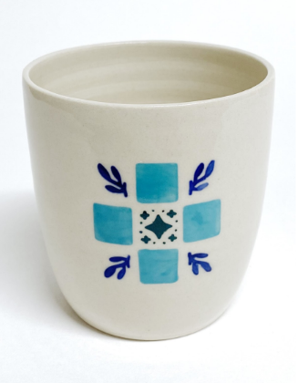 Handmade Leaf Block Ceramic Cup in Blues