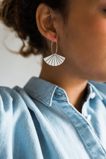 Pinstripe Fan Porcelain and Gold Fill Hoop Earrings by Jenna Vanden Brink