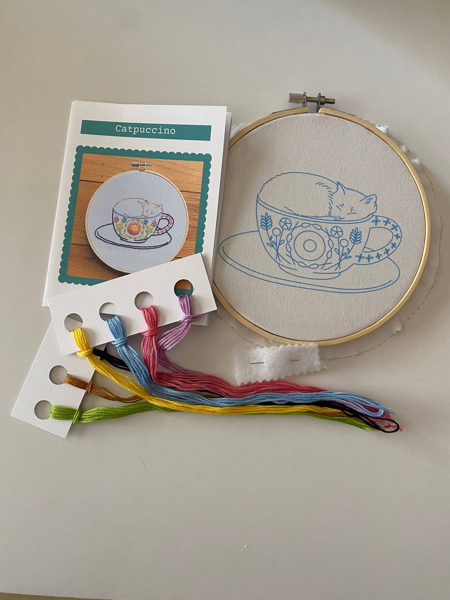 "Catpuccino" Craft DIY Coffee Cat Embroidery Kit