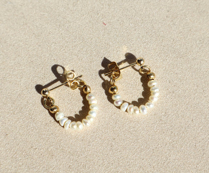 14k Gold Fill Dainty Freshwater Pearl Hoop Earrings
