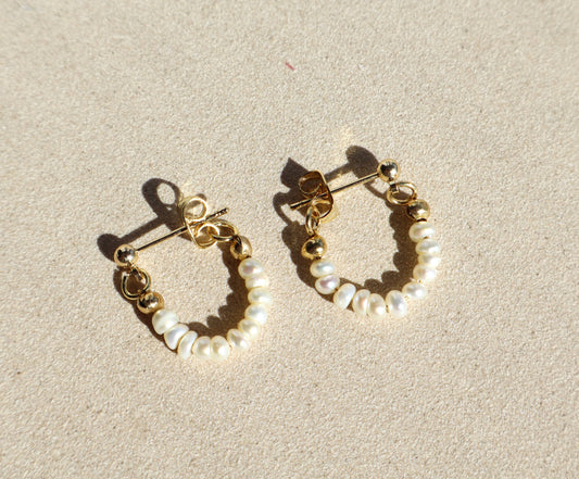14k Gold Fill Dainty Freshwater Pearl Hoop Earrings