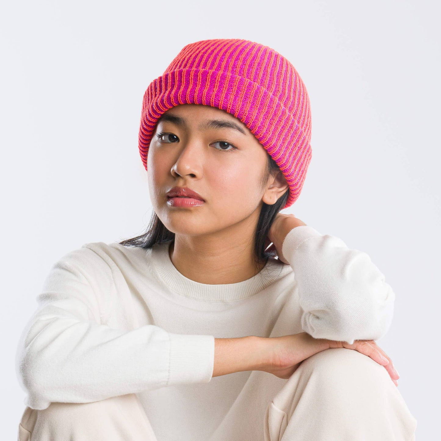 Two-Tone Rib Knit Unisex Beanie