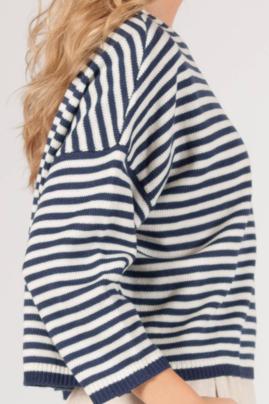 Boxy Cut Mariner Sweater in Navy Stripe
