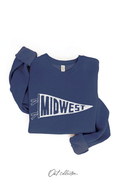 "Midwest" Pennant Super Soft Sponge Fleece Crewneck Sweatshirt in Royal Heather