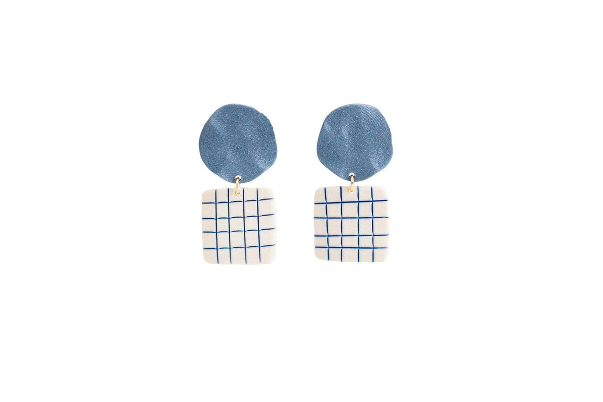 Lattice Porcelain Drop Earrings in Thistle Blue by Jenna Vanden Brink