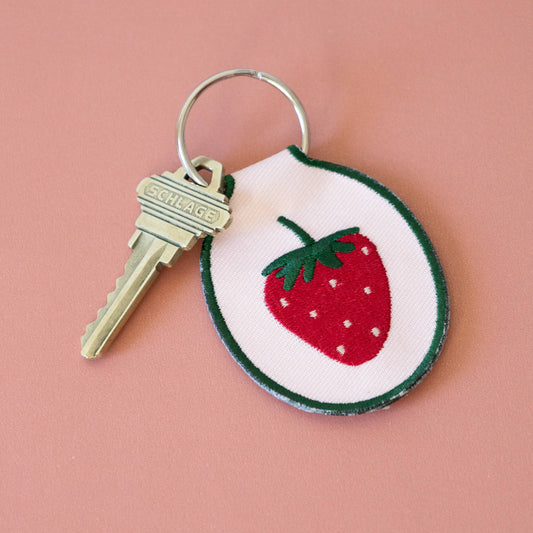 Strawberry Embroidered Patch Keychain
