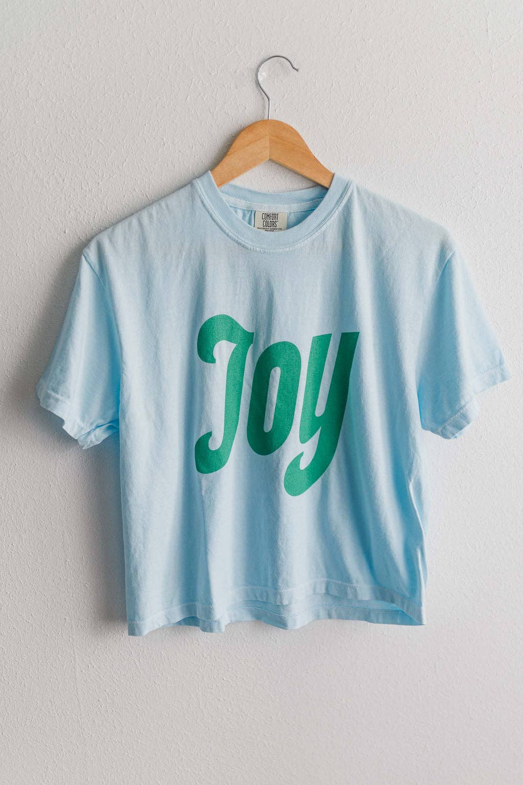 "Joy" Chambray and Seafoam Boxy Crop Tee