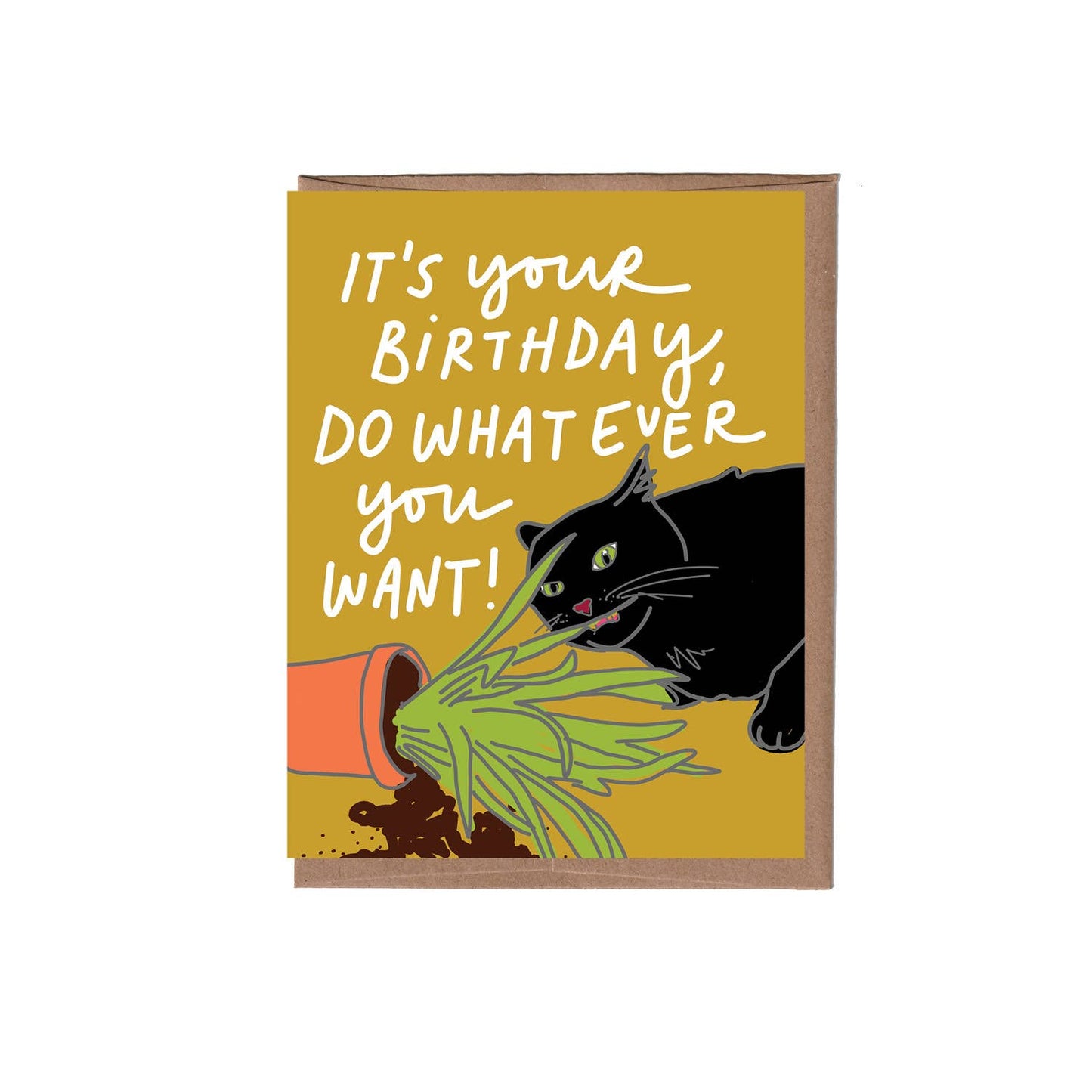 Cat Eating Plants Birthday Greeting Card