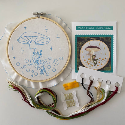 "Toadstool Serenade" Frog & Mushroom Craft DIY Embroidery Kit