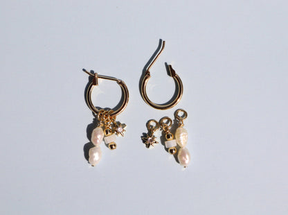 14k Gold Fill Charm Hoop Earrings - Coastal Pearl Mix