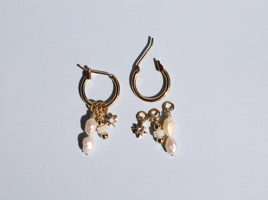 14k Gold Fill Charm Hoop Earrings - Coastal Pearl Mix