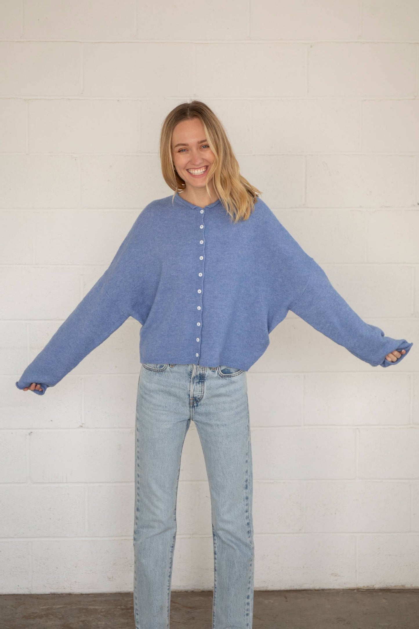 Lightweight Cozy Piper Cardigan by Things Between - Dusty Blue