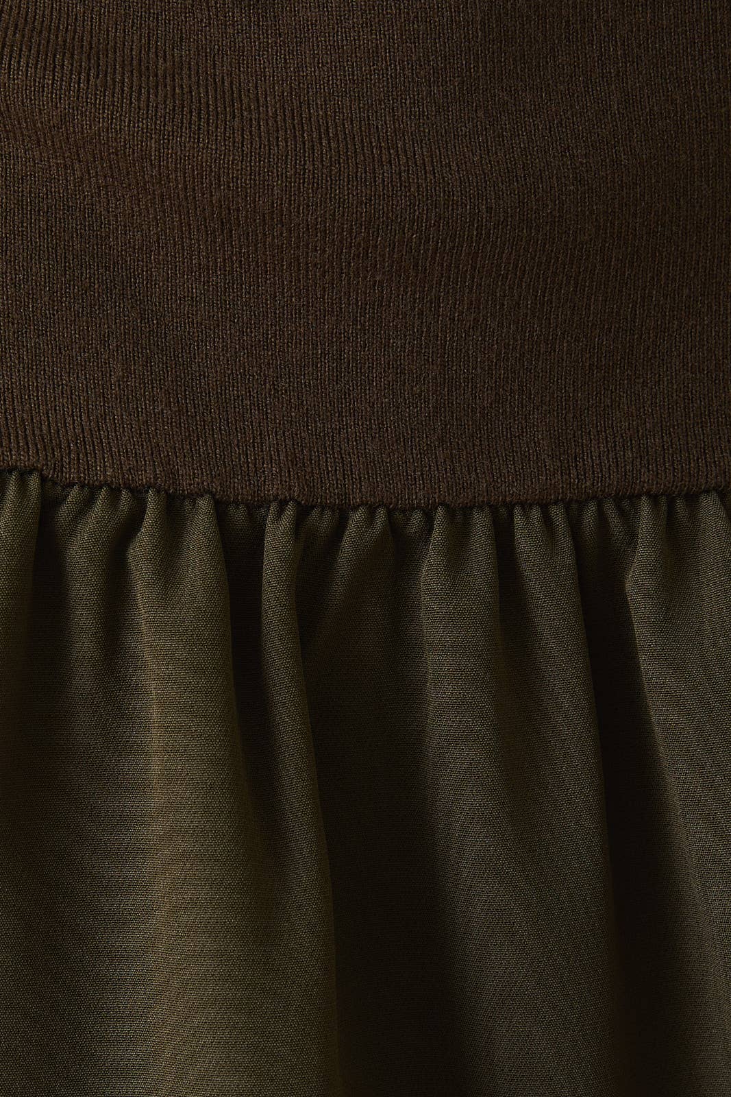 Twist Detail Boatneck Mixed Media Dress in Deep Olive