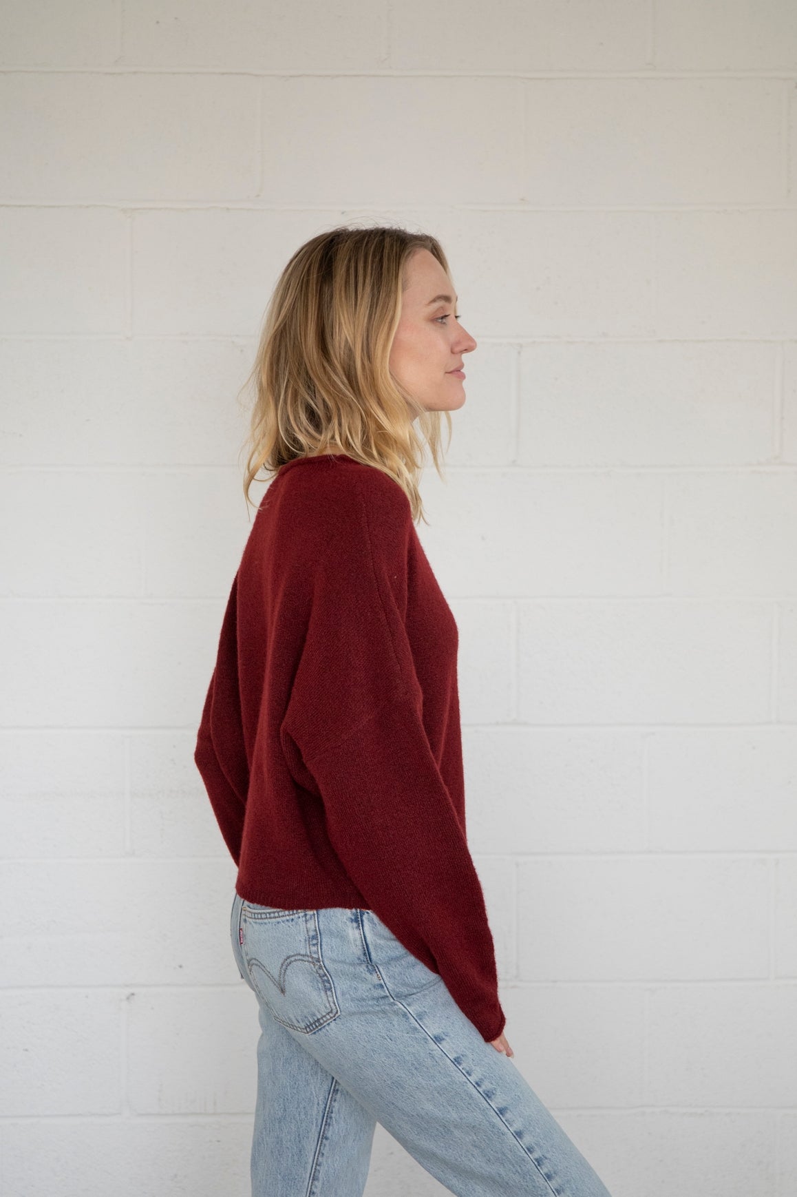 Lightweight Cozy Piper Cardigan by Things Between - Wine / Burgundy Red
